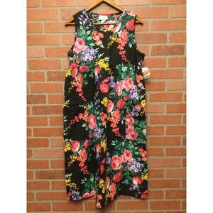 Vintage NWT Sleeveless Dark Floral Midi Dress Empire Waist Size M Pockets Fairy